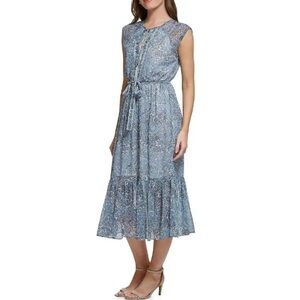 Tommy Hilfiger Paisley Sleeveless Midi Dress Women’s Size 14 Navy Blue White